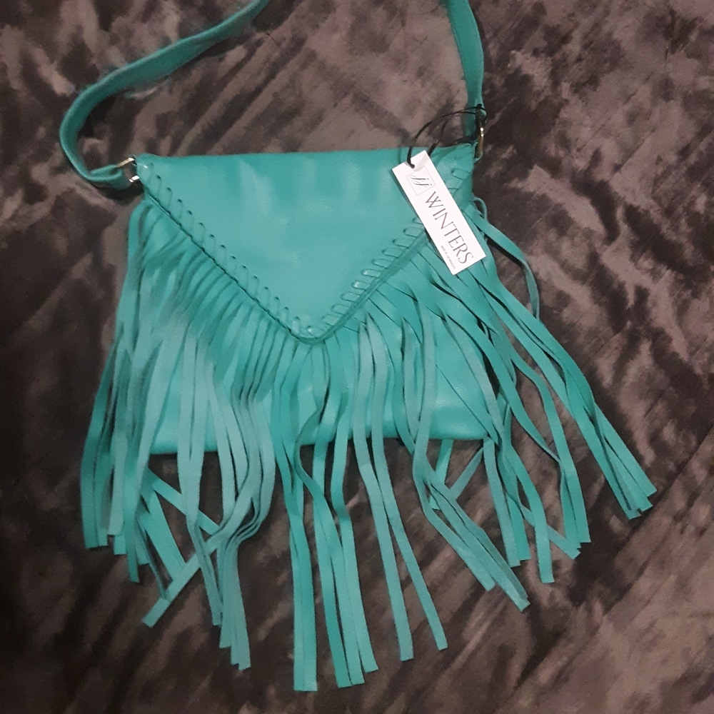 JJ Winters Western Stagecoach Fringe Bag Turquoise Leather